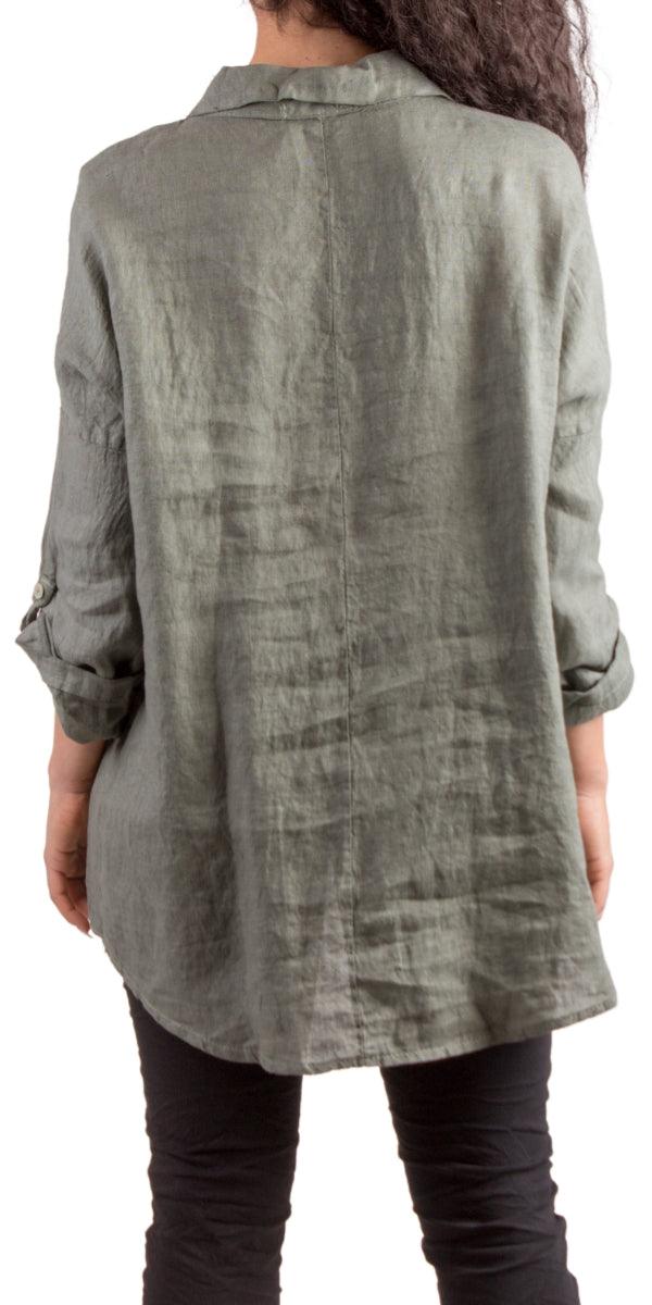 Terina Linen Shirt - Gigi Moda - Made in Italy # 100% Linen, Blouses, button down, Collared, collared shirt, Comforatable fit, Gigi Moda, Linen, linen top, Made in Italy, Tops, Womans clothing