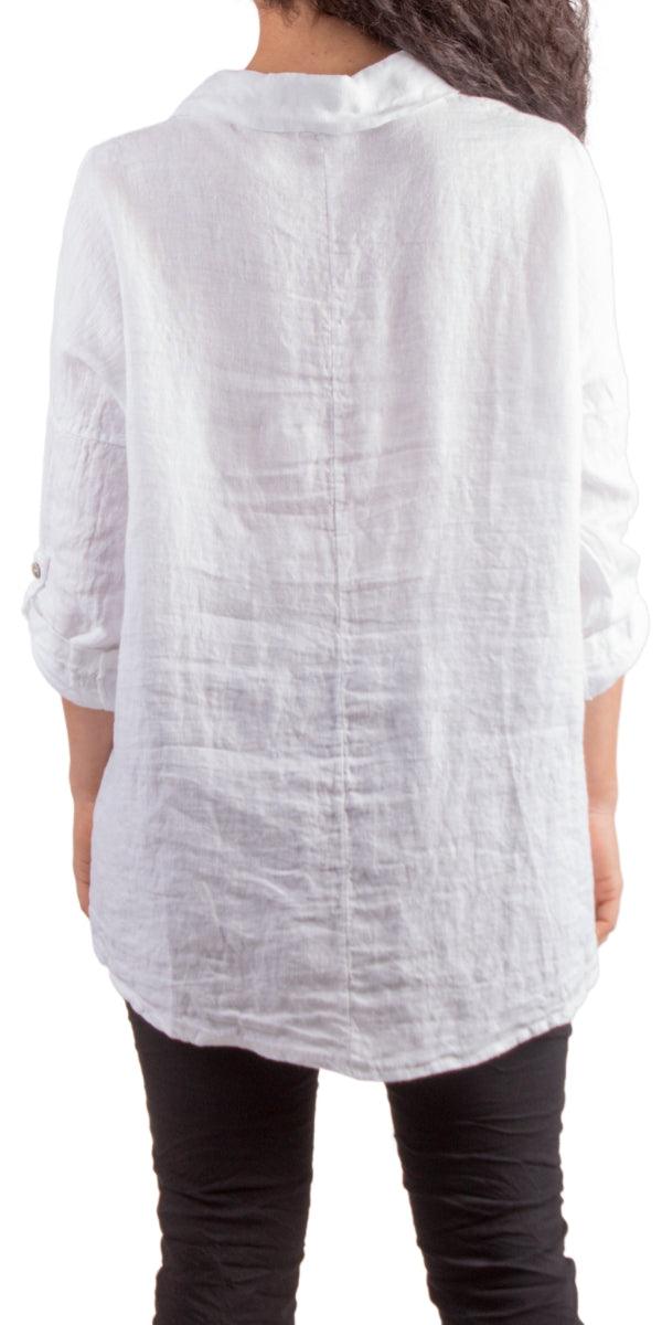 Terina Linen Shirt - Gigi Moda - Made in Italy # 100% Linen, Blouses, button down, Collared, collared shirt, Comforatable fit, Gigi Moda, Linen, linen top, Made in Italy, Tops, Womans clothing