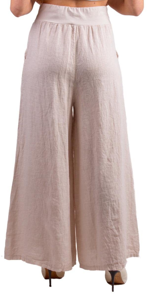 Batista Linen Pants - Gigi Moda - Made in Italy # 100% Linen, bottoms, elastic waistband, Gigi Moda, Linen, linen pants, Made in Italy, OS, Pants, resort, resort wear, spring, stretch waistband, summer, washable, WIDE LEG