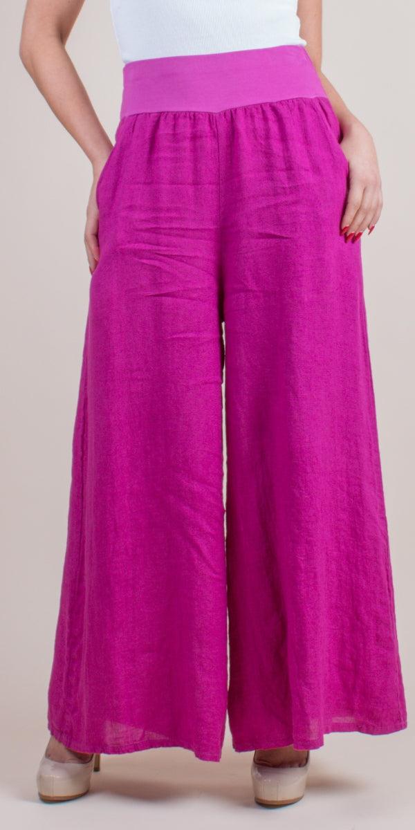 Batista Linen Pants - Gigi Moda - Made in Italy # 100% Linen, bottoms, elastic waistband, Gigi Moda, Linen, linen pants, Made in Italy, OS, Pants, resort, resort wear, spring, stretch waistband, summer, washable, WIDE LEG