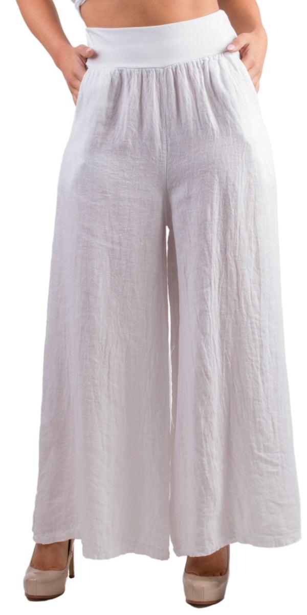 Batista Linen Pants - Gigi Moda - Made in Italy # 100% Linen, bottoms, elastic waistband, Gigi Moda, Linen, linen pants, Made in Italy, OS, Pants, resort, resort wear, spring, stretch waistband, summer, washable, WIDE LEG