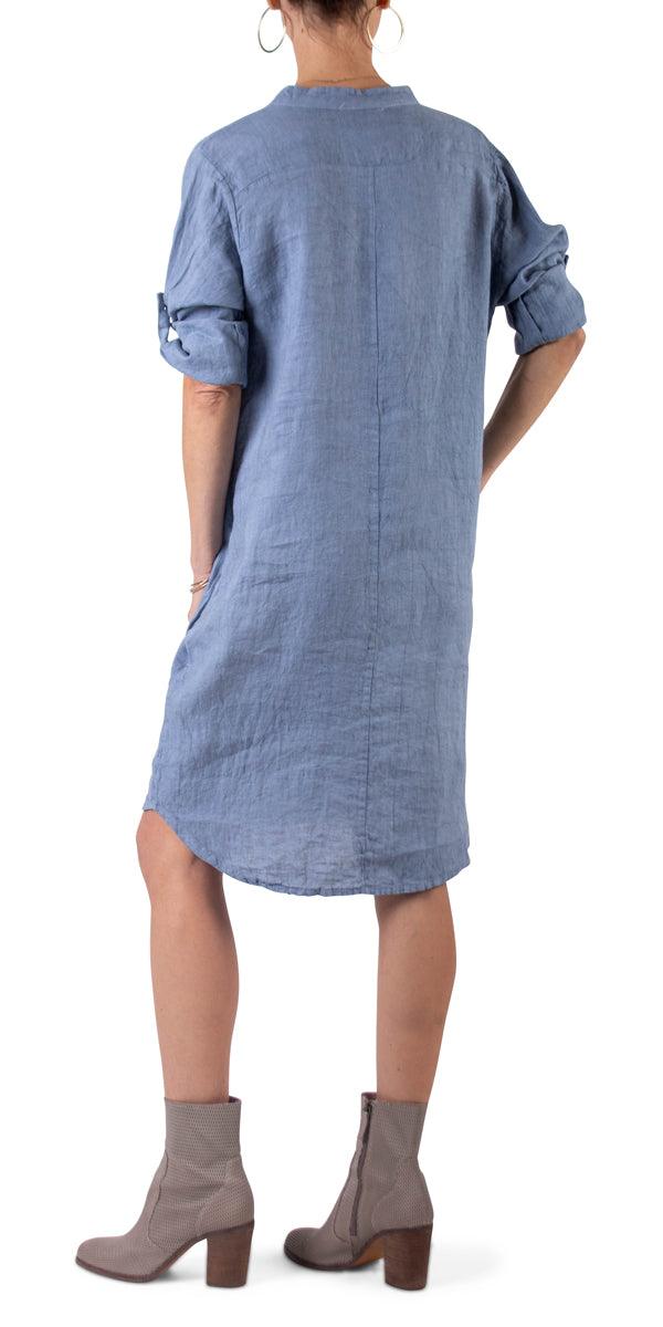 Mandarin Collar Linen Dress - Gigi Moda - Made in Italy # 100% Linen, Dress, free shipping, Gigi Moda, Linen, Made in Italy, mandarin collar, one size, OS, pockets, resort, resort wear, short sleeve dress, spring, summer