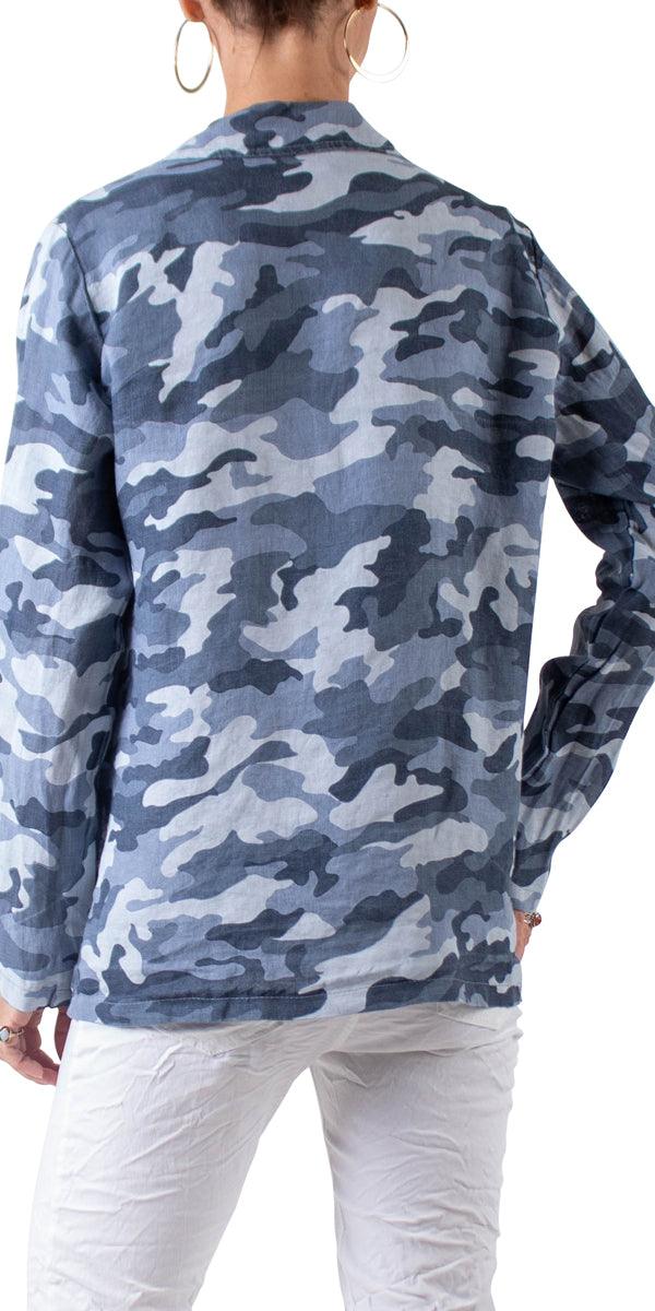 Sabrina Camo Linen Blazer - Gigi Moda - Made in Italy # 100% Linen, blazer, button, Camo, Camo print, clothing for women, Collared, faux pocket, Gigi Moda, italian brand, italian clothes, Italian Fashion, Jacket, open jacket