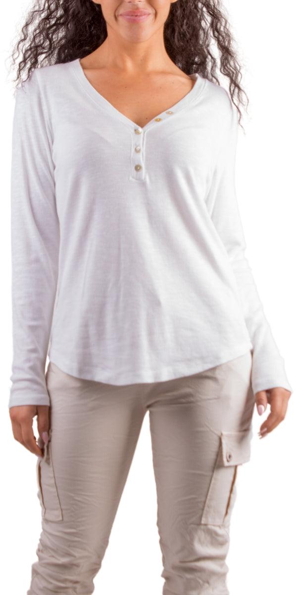 Iseppa Henley Shirt - Gigi Moda - Made in Italy # 100% Cotton, Blouse, Gigi Moda, henley, long sleeves, Made in Italy, Scoop Neck, shirt, Top, Womens Tops