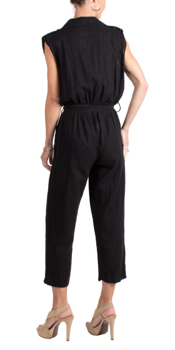 La Tela Jumpsuit - Gigi Moda - Made in Italy # belt, belted, button down, Collared, Cotton, Gigi Moda, Jumpsuit, Linen, Made in Italy, one piece, one size, OS, Pockets, Sleeveless, waist tie belt