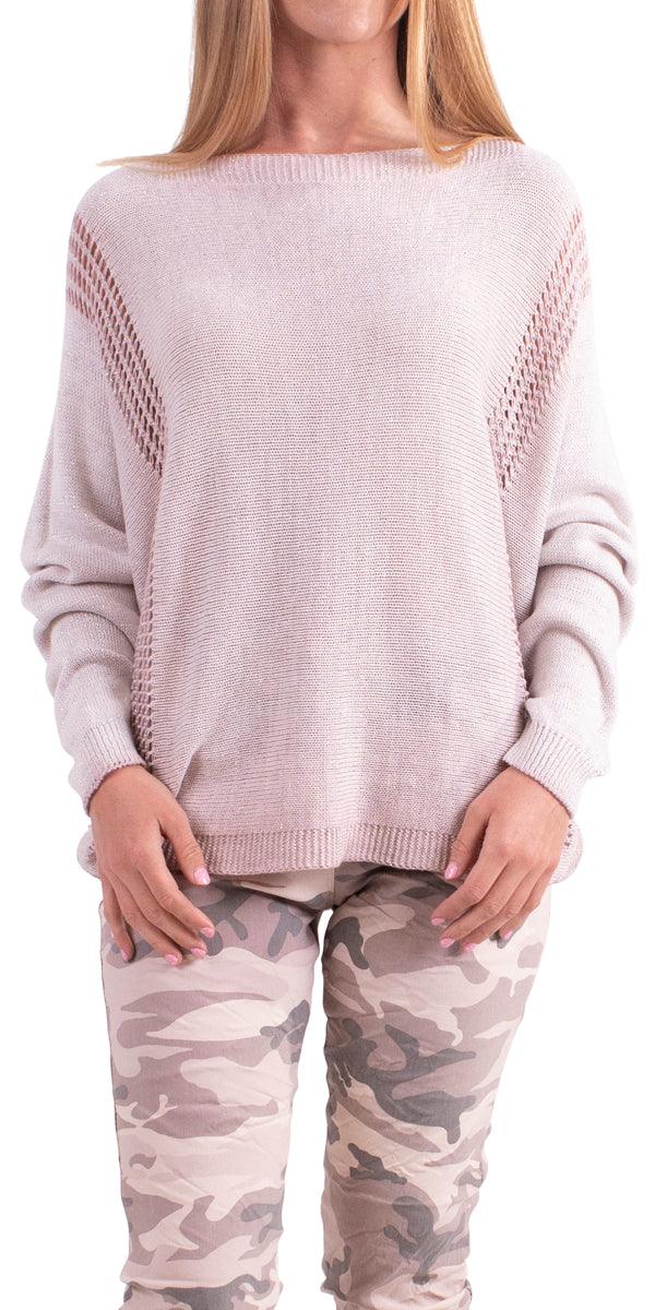 Vena Sweater - Gigi Moda - Made in Italy # casual sweater, Gigi Moda, Italian Clothing, Italian Made, Italian Sweater, italian top, knit sweater, Made in Italy, one size, pink, Sleeves, Sweater, warm