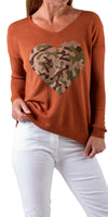 Amore Forte Sweater - Shop Gigi Moda - Made in Italy # Camo print, casual sweater, comforatable fit, Gigi Moda, heart, Italian Sweater, made in italy, shop gigi moda, Sweater, womans clothing