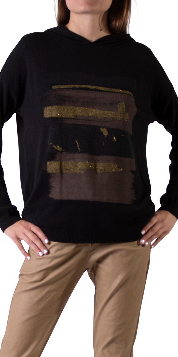 Maya Knit Hoodie - Gigi Moda - Made in Italy # black, comforatable fit, comfortable, comfortable fit, comfy, comfy top, fall, Gigi Moda, gold, hood, Hooded Knit, hoodie, knit, Long Sleeve, Made in Italy, vintage