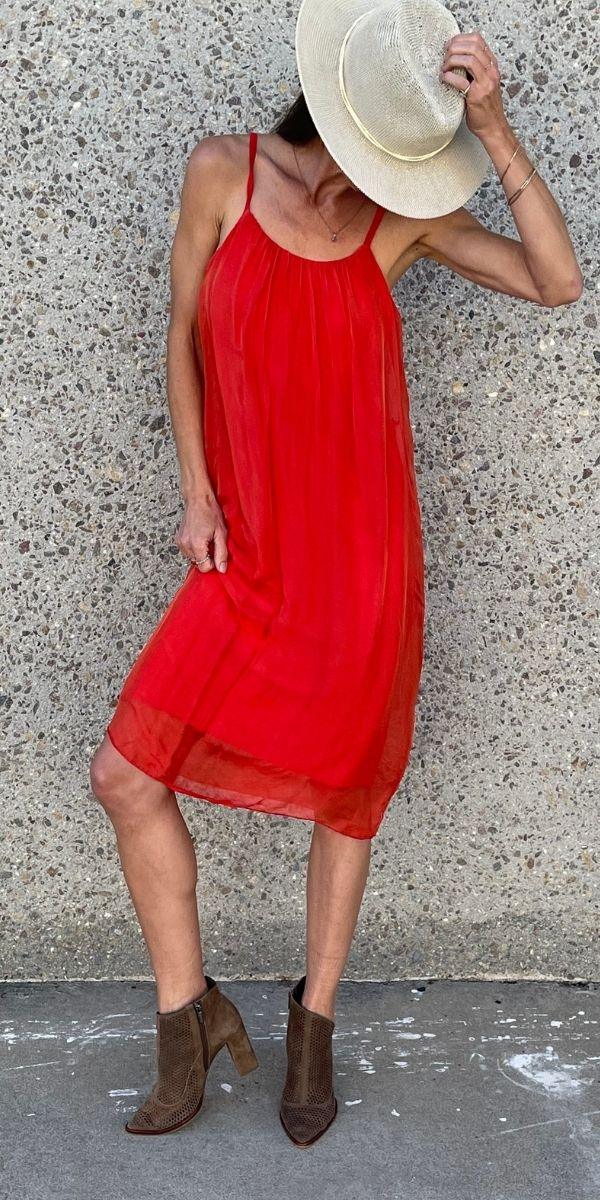 Jappy Silk Dress - Gigi Moda - Made in Italy # 100% Silk, dress, flowy, Italian Clothing, italian silk dress, knee length, knee length dress, midi dress, silk, silk dress, Spaghetti Strap, spaghetti strap dress, Spaghetti Straps