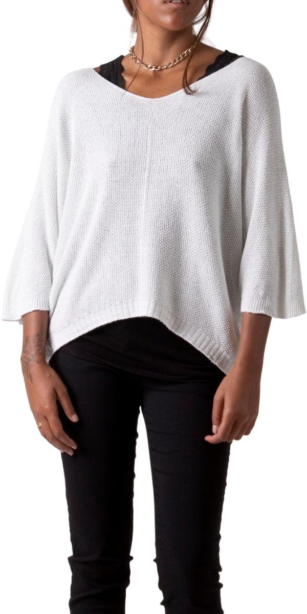 Lana Sweater - Gigi Moda - Made in Italy # 3/4 length, 3/4 Sleeve, 3/4 Sleeves, fall, Gigi Moda, gigi moda. made in italy, glitter, italian top, knit, metallic, shop gigi moda, sweater, Top, V Neck, v-neck top