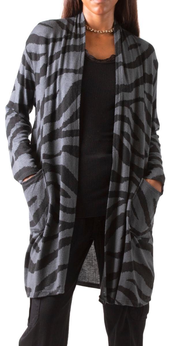 Zebra Knit Cardigan - Gigi Moda - Made in Italy # Cardigan, front pockets, Gigi Moda, Jacket, Knit, Knit Cardigan, knit sweater, Long Knit, Made in Italy, OS, Pockets, Sweater, two pockets, zebra print