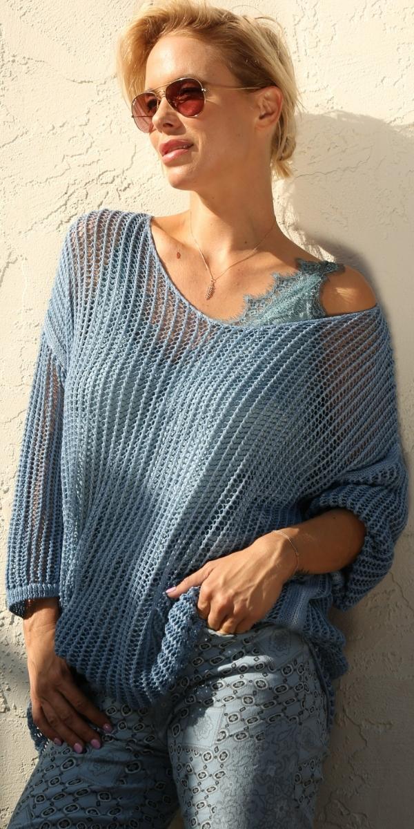 Taranto Knit Mesh Sweater - Gigi Moda - Made in Italy # Comfortable fit, Cover Up, Gigi Moda, Knit, knit blouse, knit sweater, Long Sleeve, long sleeves, made in italy, mesh, mesh sweater, Sweater, V-Neck, v-neck top, Womens Clothing, Womens Tops