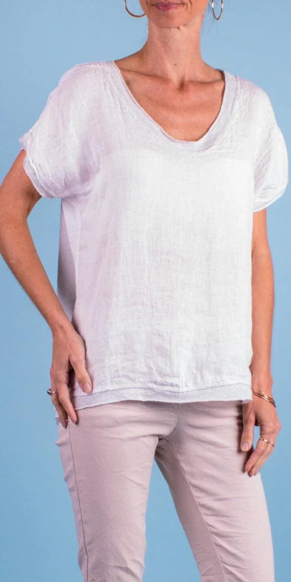 Nico Linen Top - Gigi Moda - Made in Italy # 100% Linen, Blouse, free shipping, Gigi Moda, italian top, Linen, Made in Italy, maxretail, shop gigi moda, Sleeves, Top