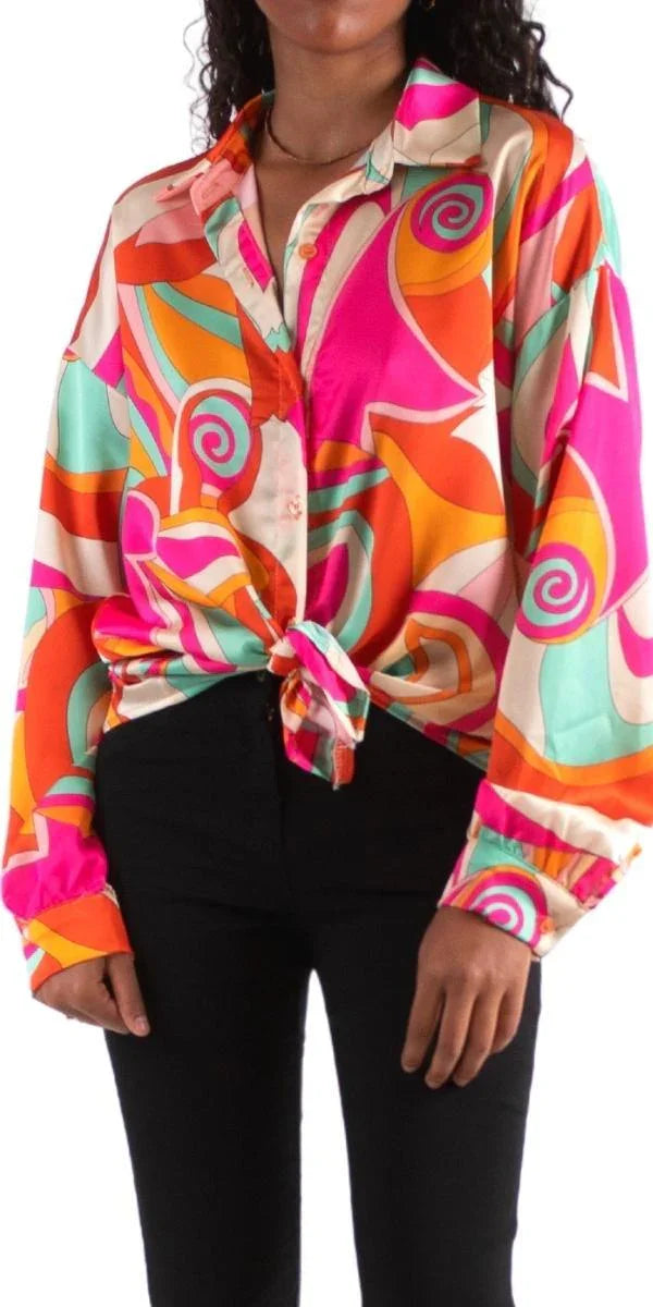 Discoteca Shirt - Gigi Moda - Made in Italy # button down, collared, disco print, Gigi Moda, italian apparel, italian brand, Italian Clothing, italian shirt, Made in Italy, online shopping, OS, shop gigi moda, ties at front, Top