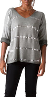 Carlito Knit Sweater - Shop Gigi Moda - Made in Italy # Gigi Moda, knit blouse, knit sweater, Long Sleeve, Made in Italy, silver accents, striped, sweater, top, V-Neck, v-neck top