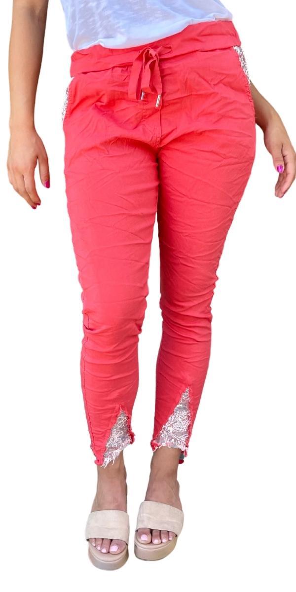 Ricamo Tie-Waist Pants - Gigi Moda - Made in Italy # COMFY PANTS, Cropped pants, cuffed pant, drawstring pant, gigi moda, Italian pant, Pants, sequin pockets, sequins, STRETCHY PANT, tie waist