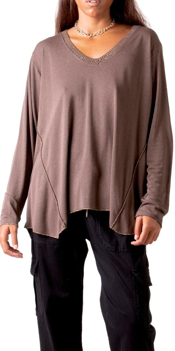 Bettina Sweater - Gigi Moda - Made in Italy # fall, Gigi Moda, gigi moda. made in italy, gold trim, italian top, knit, long sleeves, metallic, shop gigi moda, sweater, Top, V Neck, v-neck top