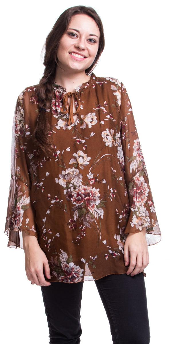 Bailey Silk Blouse - Gigi Moda - Made in Italy # 100% Silk, Bell Sleeve, Comfortable, Floral Print, italian silk blouse, italian silk top, Loose Fitting, Made in Italy, Silk, silk blouse, Silk top