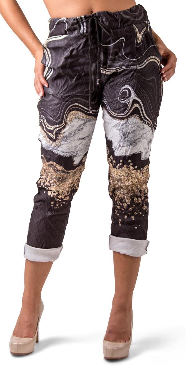 Geniviv Geode Print Pant - Gigi Moda - Made in Italy # cuffed pant, drawstring, drawstring pant, drawstring pants, Floral Print, Gigi Moda, Leopard Print, Made in Italy, one size, OS, Pants