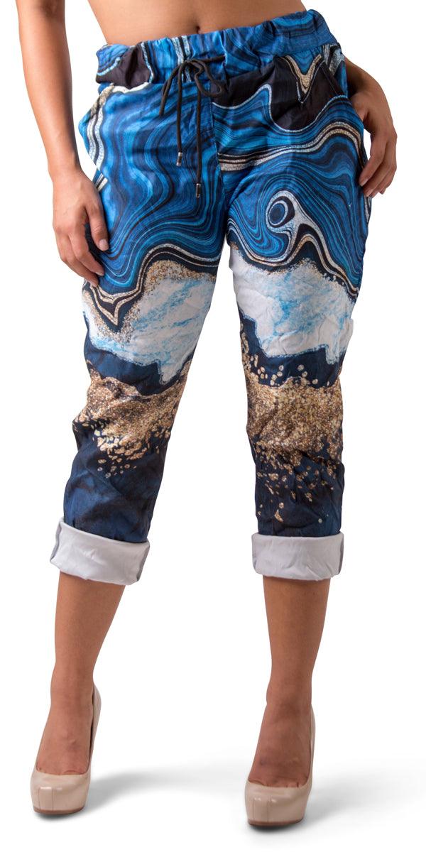 Geniviv Geode Print Pant - Shop Gigi Moda - Made in Italy # cuffed pant, drawstring, drawstring pant, drawstring pants, Floral Print, Gigi Moda, Leopard Print, Made in Italy, one size, OS, Pants