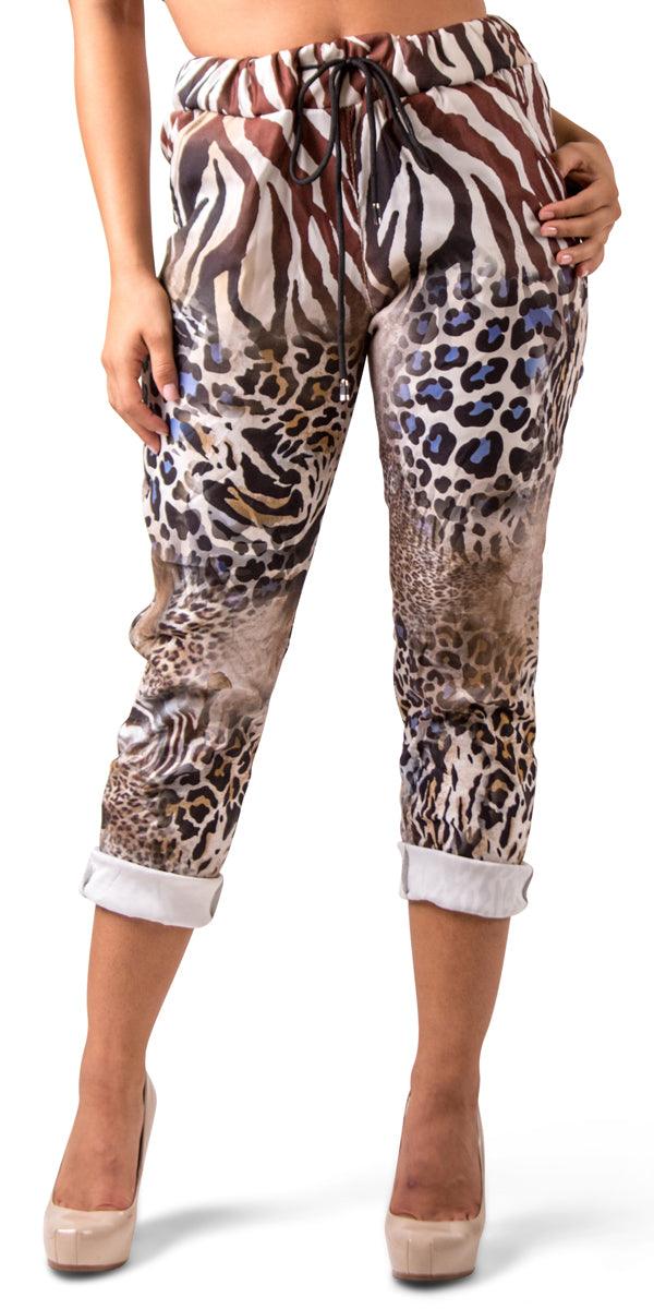 Geniviv Safari Print Pant - Shop Gigi Moda - Made in Italy # animal print, cuffed pant, drawstring, drawstring pant, drawstring pants, Gigi Moda, Made in Italy, one size, OS, Pants, Tie waist