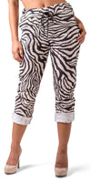 Geniviv Zebra Print Pant - Shop Gigi Moda - Made in Italy # animal print, cuffed pant, drawstring, drawstring pant, drawstring pants, Gigi Moda, Made in Italy, one size, OS, Pants, Tie waist, zebra print
