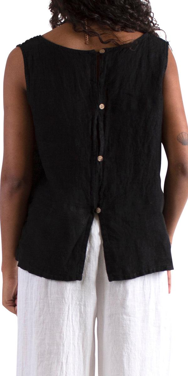 Giardino Linen Top - Gigi Moda - Made in Italy # Blouse, Button-down, buttoned back, Buttons, Gigi Moda, Made in Italy, shirt, sleeveless, top