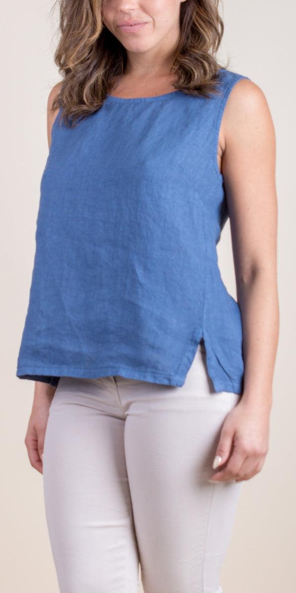 Giardino Linen Top - Gigi Moda - Made in Italy # Blouse, Button-down, buttoned back, Buttons, Gigi Moda, Made in Italy, shirt, sleeveless, top