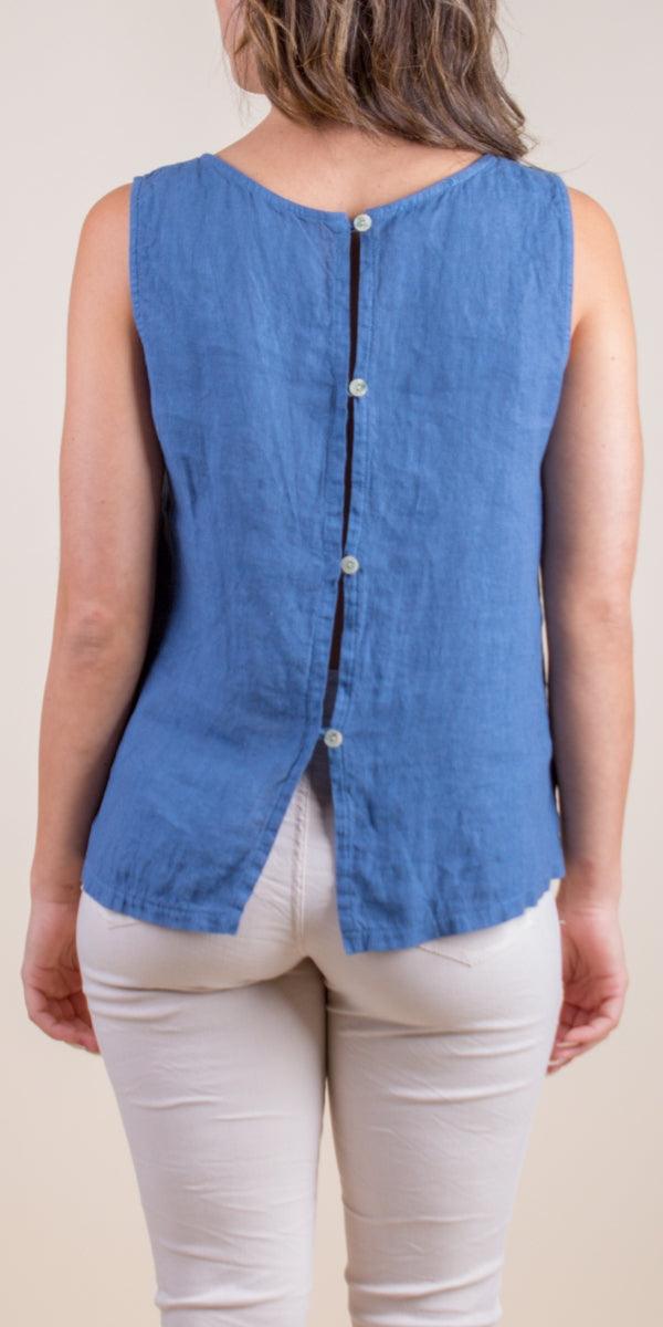 Giardino Linen Top - Gigi Moda - Made in Italy # Blouse, Button-down, buttoned back, Buttons, Gigi Moda, Made in Italy, shirt, sleeveless, top