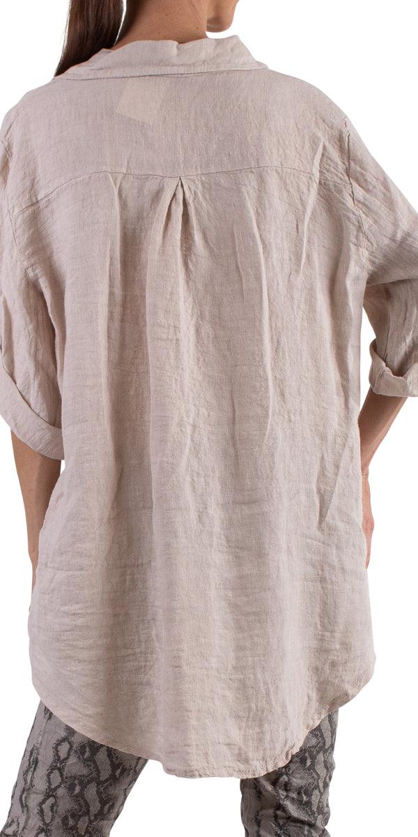 Trapani Button Down Linen Tunic - Gigi Moda - Made in Italy # 100% Linen, Blouse, button down, Cuffed Sleeves, Gigi Moda, italian top, Linen, Made in Italy, one size, OS, resort, resort wear, Top, tunic