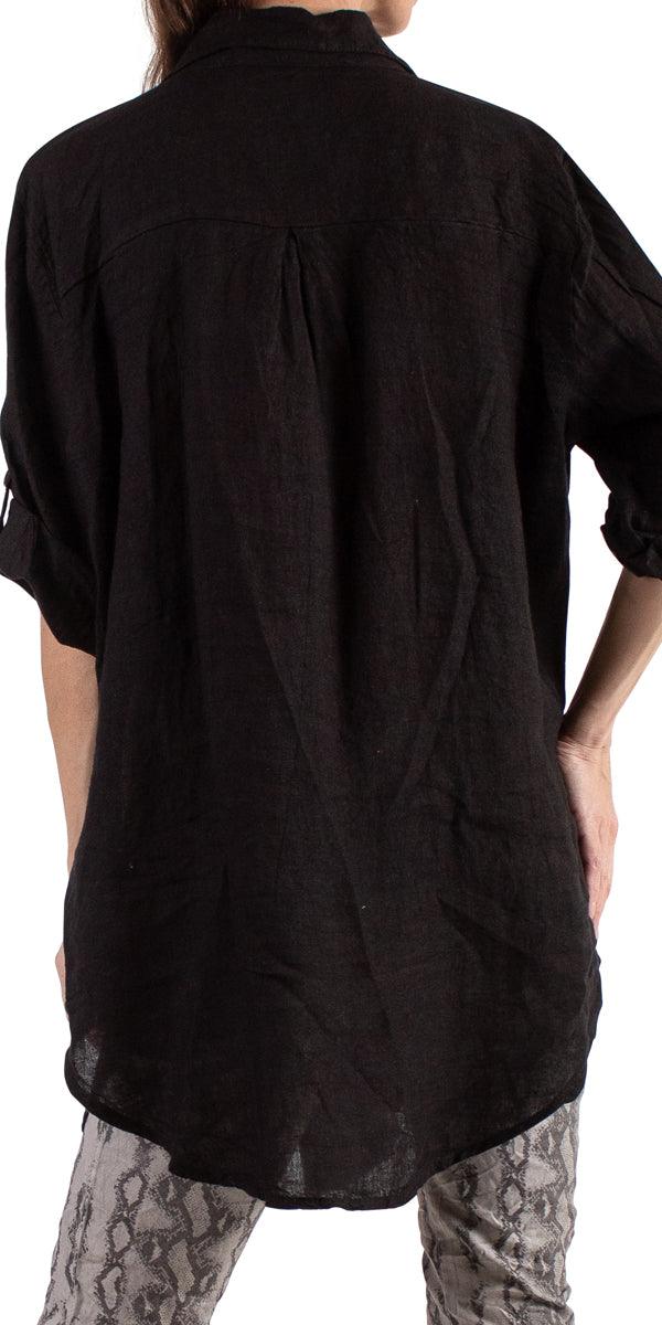 Trapani Button Down Linen Tunic - Gigi Moda - Made in Italy # 100% Linen, Blouse, button down, Cuffed Sleeves, Gigi Moda, italian top, Linen, Made in Italy, one size, OS, resort, resort wear, Top, tunic