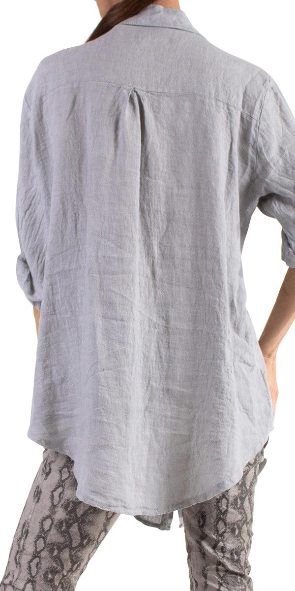 Trapani Button Down Linen Tunic - Gigi Moda - Made in Italy # 100% Linen, Blouse, button down, Cuffed Sleeves, Gigi Moda, italian top, Linen, Made in Italy, one size, OS, resort, resort wear, Top, tunic