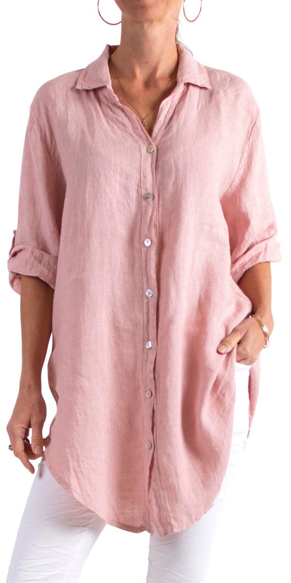 Trapani Button Down Linen Tunic - Gigi Moda - Made in Italy # 100% Linen, Blouse, button down, Cuffed Sleeves, Gigi Moda, italian top, Linen, Made in Italy, one size, OS, resort, resort wear, Top, tunic