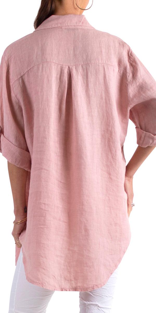 Trapani Button Down Linen Tunic - Gigi Moda - Made in Italy # 100% Linen, Blouse, button down, Cuffed Sleeves, Gigi Moda, italian top, Linen, Made in Italy, one size, OS, resort, resort wear, Top, tunic