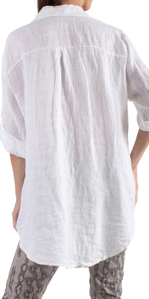 Trapani Button Down Linen Tunic - Gigi Moda - Made in Italy # 100% Linen, Blouse, button down, Cuffed Sleeves, Gigi Moda, italian top, Linen, Made in Italy, one size, OS, resort, resort wear, Top, tunic