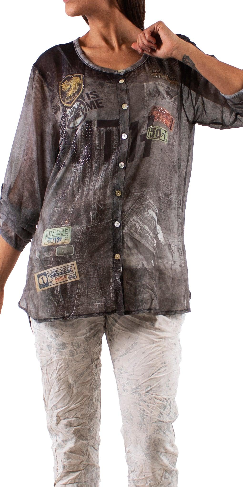 Fabrio Crystal Truth Tunic - Gigi Moda - Made in Italy # Blouse, Gigi Moda, Made in Italy, maxretail, one size, OS, Sleeves, Top