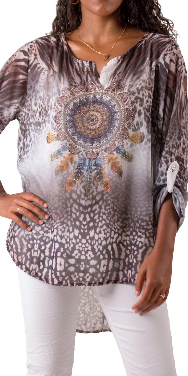 Sognare 2 Piece Tunic - Gigi Moda - Made in Italy # 2 piece, animal print, Blouse, Blouses, comforatable fit, Gigi Moda, italian blouse, italian top, italian tunic, Made in Italy, Rolled Sleeves, shop gigi moda, Tunic, womens clothing