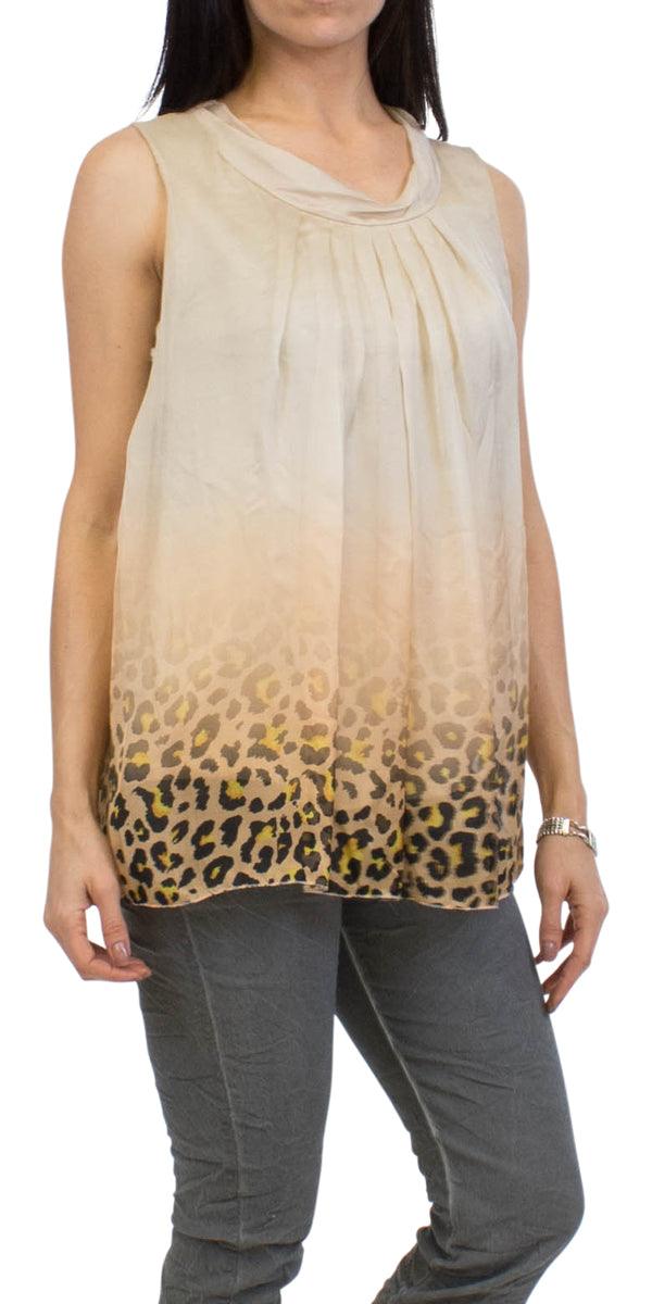 MICAELA LEOPARD SILK TOP - Gigi Moda - Made in Italy # 100% Silk, Gigi Moda, italian apparel, italian clothes, italian top, leopard top, Made in Italy, online shopping, Silk, silk top, sleeveless, sleeveless top