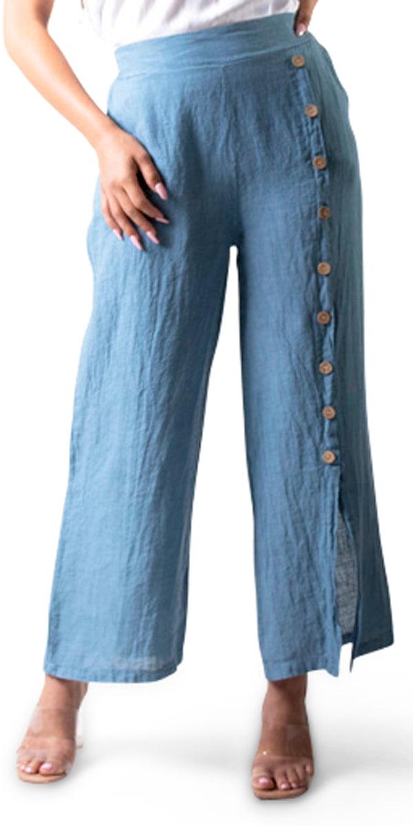 Sabato Pant - Gigi Moda - Made in Italy # 100% Linen, buttons, elastic waistband, Gigi Moda, Linen, Made in Italy, OS, Pants, WIDE, WIDE LEG