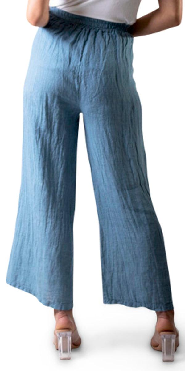 Sabato Pant - Gigi Moda - Made in Italy # 100% Linen, buttons, elastic waistband, Gigi Moda, Linen, Made in Italy, OS, Pants, WIDE, WIDE LEG