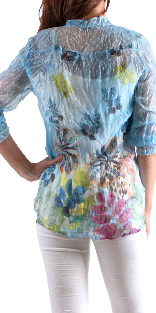 Dora Embroidered Mesh Top - Gigi Moda - Made in Italy # Blouse, Blouses, button down, california, comforatable fit, dot embroidery, Embroidery, floral, floral print, Gigi Moda, italian blouse, italian top, lace, Made in Italy, metal studs, one size, shop gigi moda, Two Piece, womens clothing