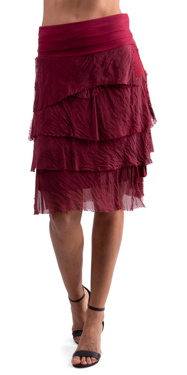 Siena Short Skirt - Gigi Moda - Made in Italy # 100% Silk, Made in Italy, OS, Ruffle, Silk, Skirt