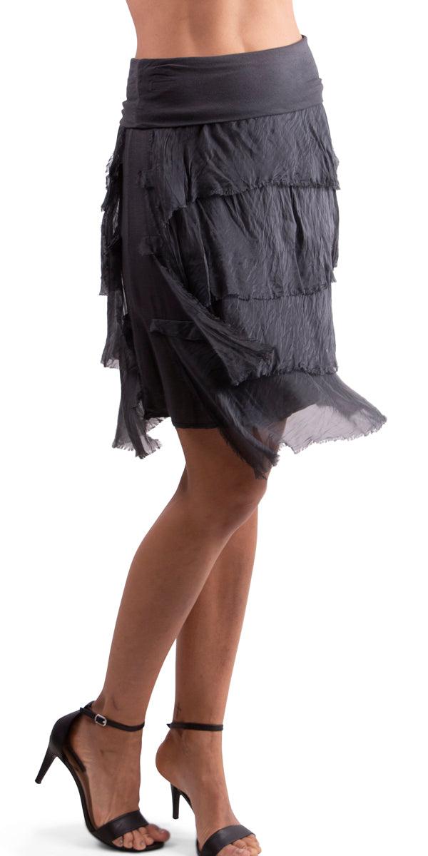 Siena Short Skirt - Gigi Moda - Made in Italy # 100% Silk, Made in Italy, OS, Ruffle, Silk, Skirt