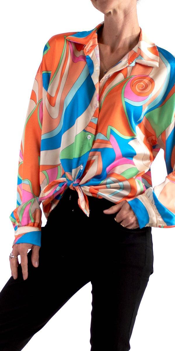 Discoteca Shirt - Gigi Moda - Made in Italy # button down, collared, disco print, Gigi Moda, italian apparel, italian brand, Italian Clothing, italian shirt, Made in Italy, online shopping, OS, shop gigi moda, ties at front, Top