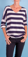 La Costa Sweater - Shop Gigi Moda - Made in Italy # casual sweater, Gigi Moda, Italian Sweater, knit sweater, Made in Italy, striped, striped top, stripes, Sweater, V Neck