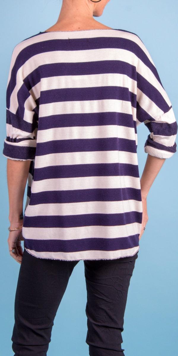 La Costa Sweater - Gigi Moda - Made in Italy # casual sweater, Gigi Moda, Italian Sweater, knit sweater, Made in Italy, striped, striped top, stripes, Sweater, V Neck