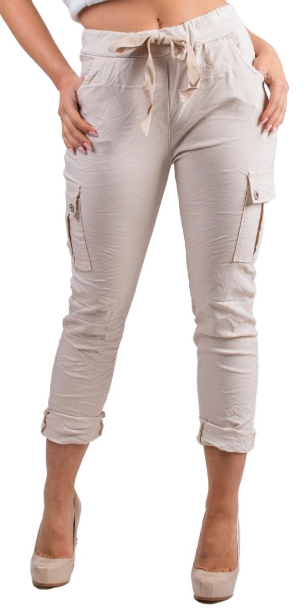 Tie-Waist Cargo Pants - Shop Gigi Moda - Made in Italy # cargo pant, cargo pants, COMFY PANTS, drawstring pant, drawstring pants, front pockets, Gigi Moda, italian pants, Made in Italy, Pockets, shop gigi moda, Tie waist