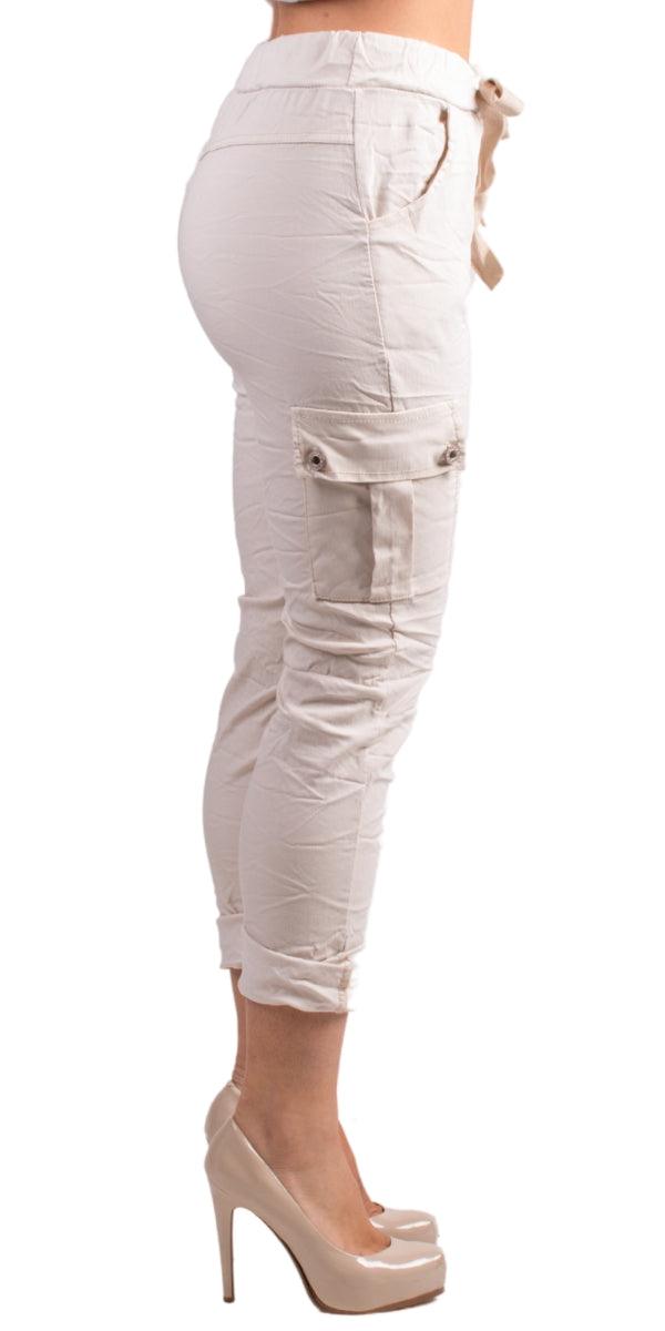 Tie-Waist Cargo Pants - Gigi Moda - Made in Italy # cargo pant, cargo pants, COMFY PANTS, drawstring pant, drawstring pants, front pockets, Gigi Moda, italian pants, Made in Italy, Pockets, shop gigi moda, Tie waist