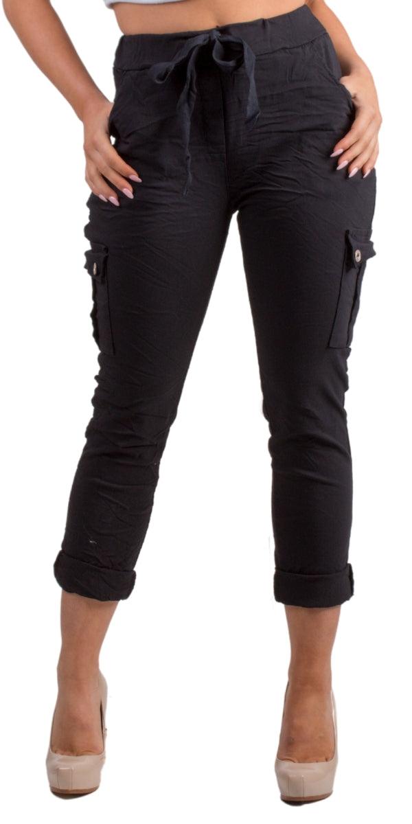 Tie-Waist Cargo Pants - Gigi Moda - Made in Italy # cargo pant, cargo pants, COMFY PANTS, drawstring pant, drawstring pants, front pockets, Gigi Moda, italian pants, Made in Italy, Pockets, shop gigi moda, Tie waist