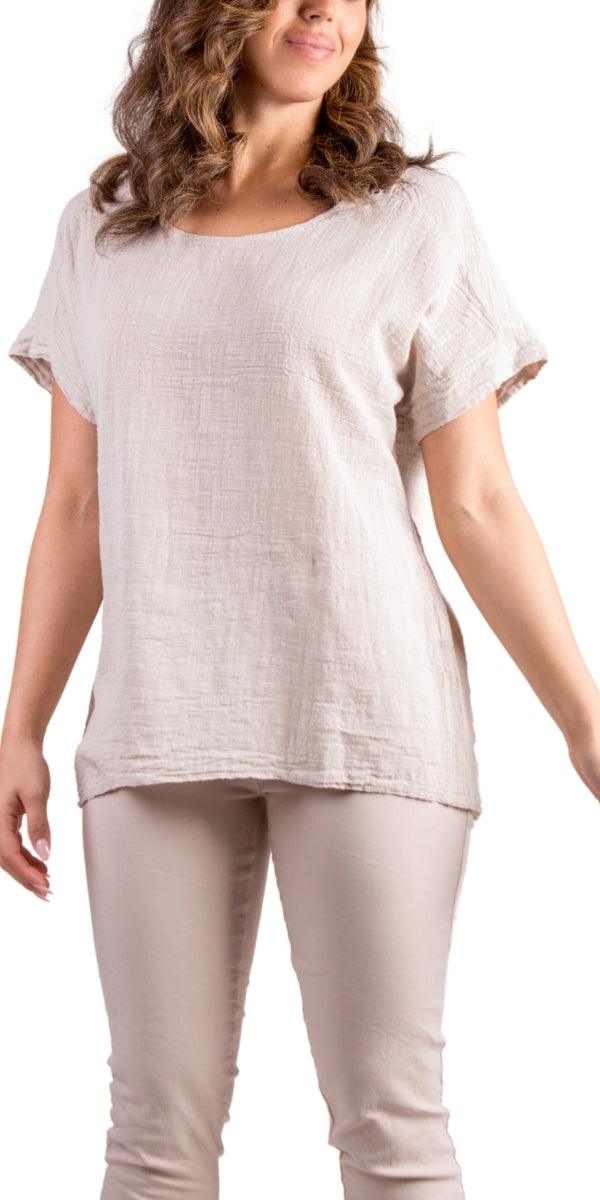 Crochet Cotton Top - Gigi Moda - Made in Italy # Cotton, Crochet, gauze, Gigi Moda, Made in Italy, one size, Round Neck, shirt, spring, summer, Top, waffle, waffle cotton